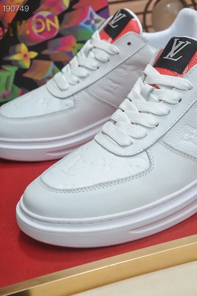 Louis Vuitton LV Trainer White Red Embossed Monogram Leather Low-Top Silhouette Lifestyle Sneakers 4