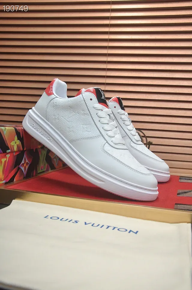 Louis Vuitton LV Trainer White Red Embossed Monogram Leather Low-Top Silhouette Lifestyle Sneakers 5