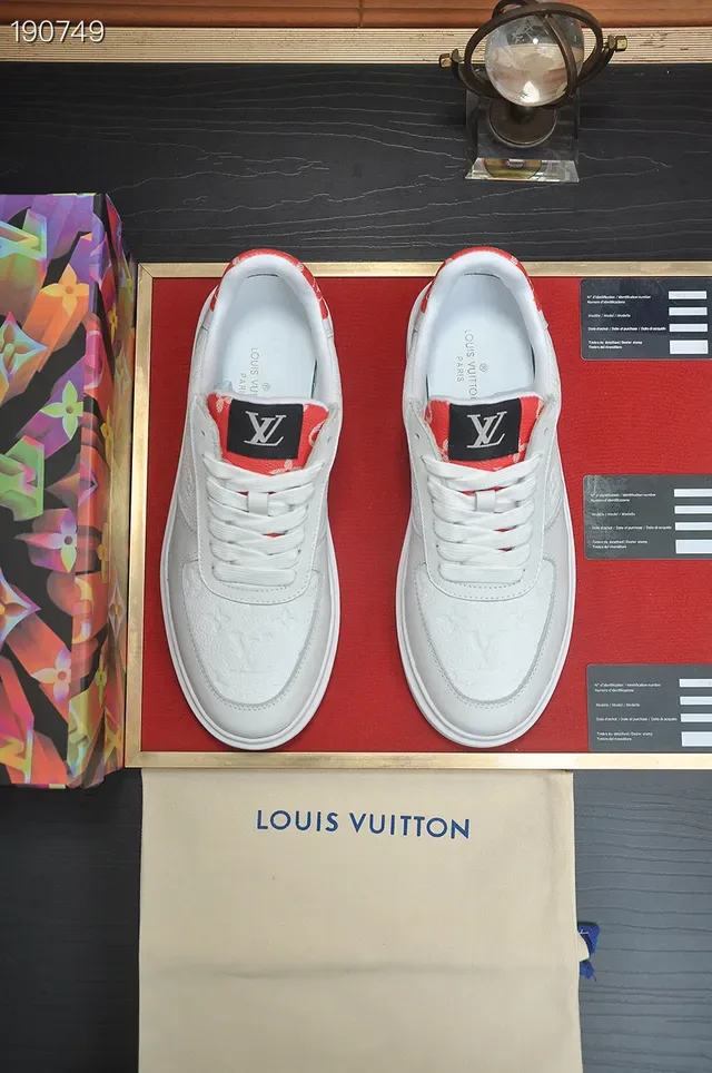 Louis Vuitton LV Trainer White Red Embossed Monogram Leather Low-Top Silhouette Lifestyle Sneakers 6