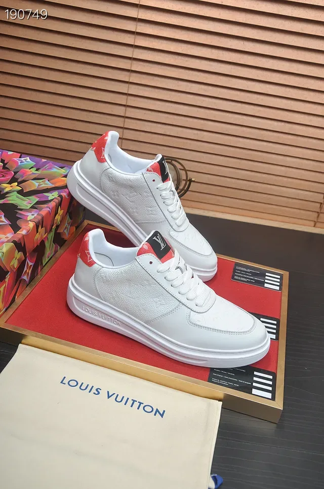 Louis Vuitton LV Trainer White Red Embossed Monogram Leather Low-Top Silhouette Lifestyle Sneakers 7