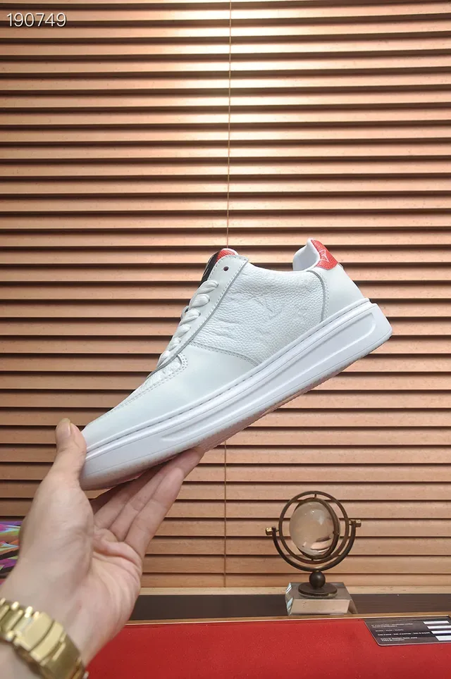 Louis Vuitton LV Trainer White Red Embossed Monogram Leather Low-Top Silhouette Lifestyle Sneakers 8
