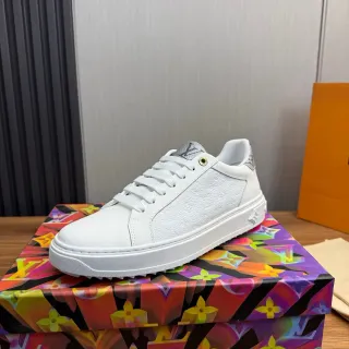 Louis Vuitton LV Trainer Zapatos Lifestyle de Cuero Blanco Plateado Low-Top