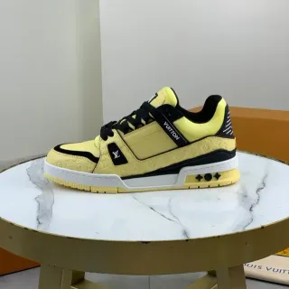 Louis Vuitton LV Trainer Zapatillas Lifestyle Amarillo Negro Cuero Monogram-Embossed Suela Dual-Tone Layered