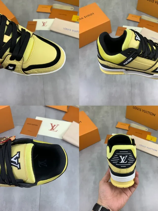 Louis Vuitton LV Trainer Yellow Black Monogram-Embossed Leather Dual-Tone Layered Sole Lifestyle Sneakers 2