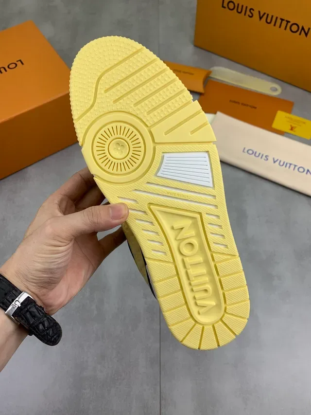 Louis Vuitton LV Trainer Yellow Black Monogram-Embossed Leather Dual-Tone Layered Sole Lifestyle Sneakers 3