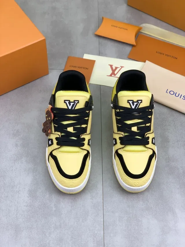 Louis Vuitton LV Trainer Yellow Black Monogram-Embossed Leather Dual-Tone Layered Sole Lifestyle Sneakers 5
