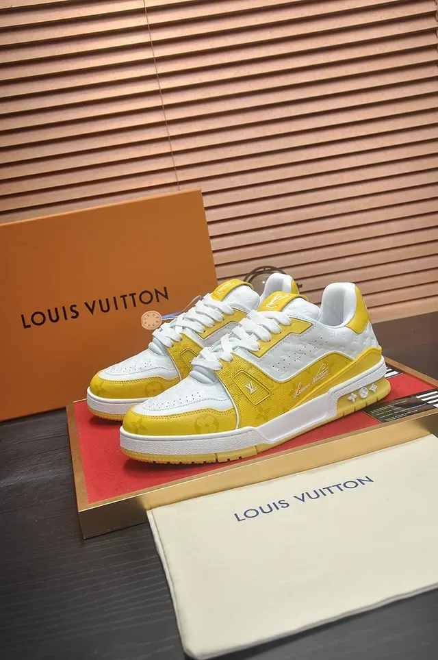 Louis Vuitton LV Trainer Yellow White Monogram-Printed Leather And Textile Upper Lifestyle Sneakers 4
