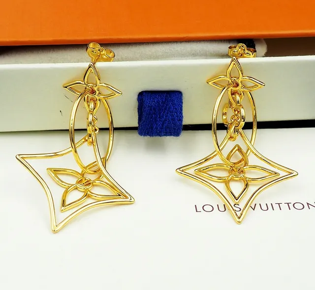 Louis Vuitton LV Twiggy सोने का खुला फूल लटकता कर्णफूल 2