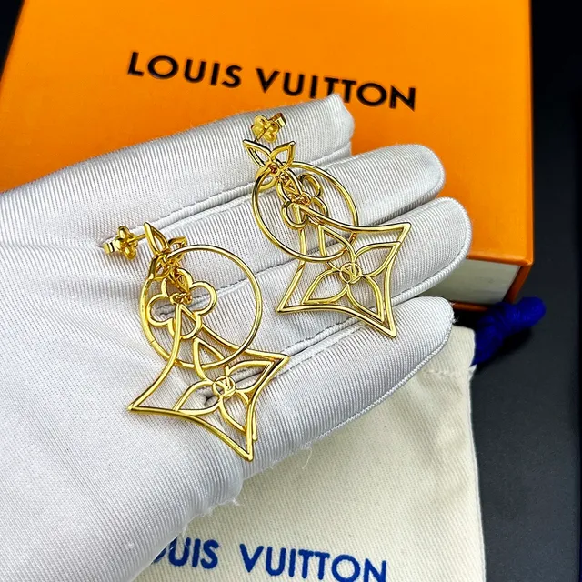 Louis Vuitton LV Twiggy सोने का खुला फूल लटकता कर्णफूल 3