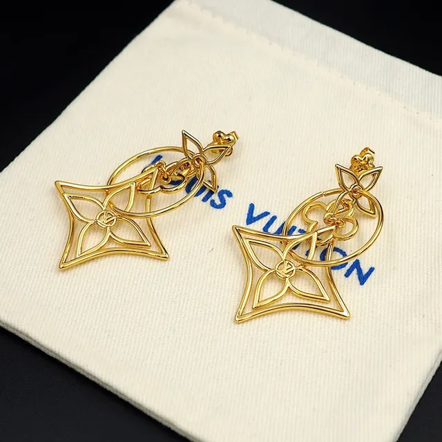 Louis Vuitton LV Twiggy सोने का खुला फूल लटकता कर्णफूल 6