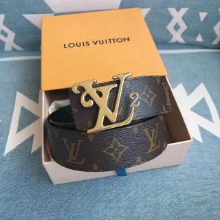 Louis Vuitton LV² Belt Monogram Coated Canvas Brown Gold Leather Belt