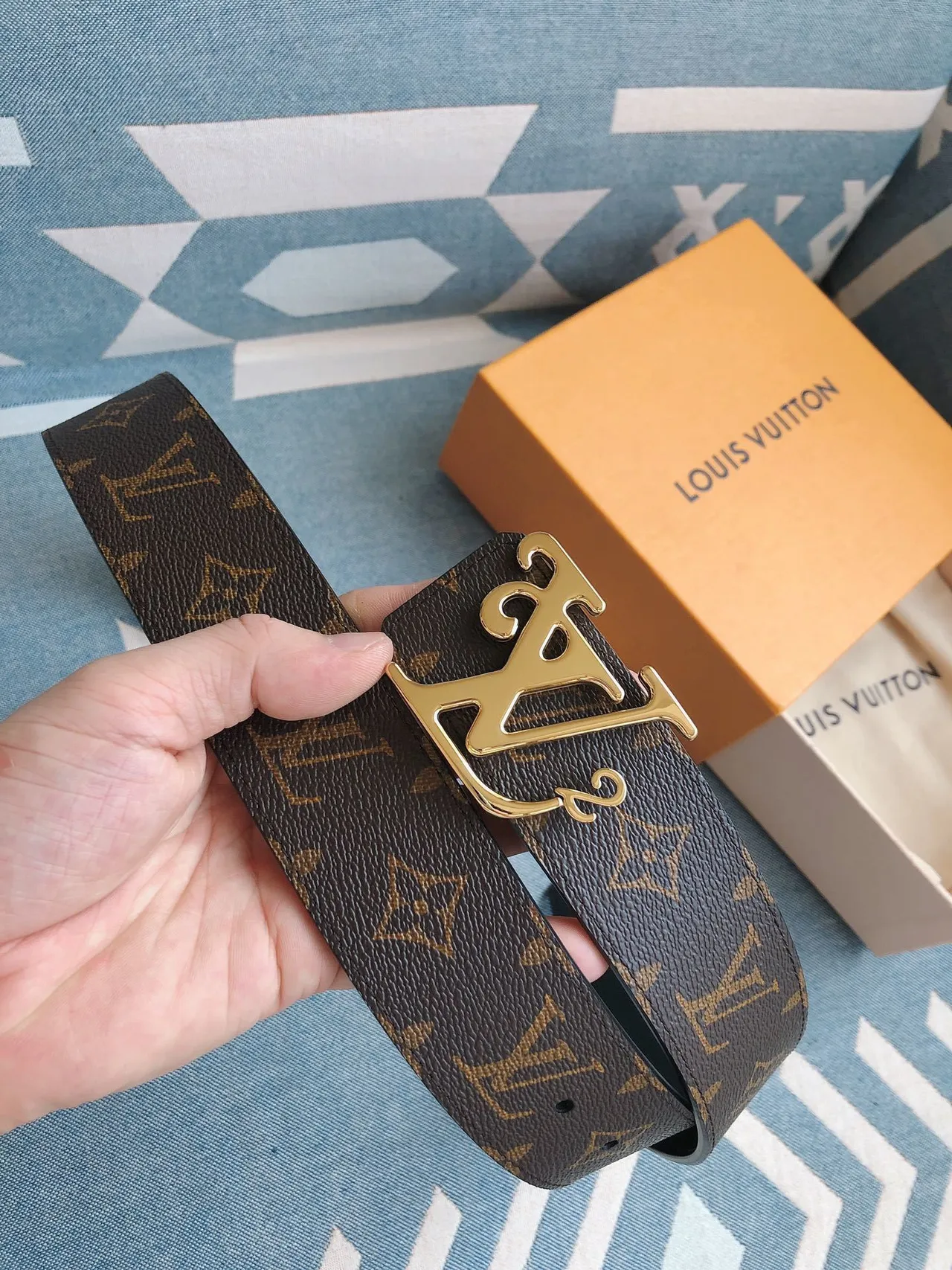 Louis Vuitton LV² Belt Monogram Coated Canvas Brown Gold Leather Belt 2