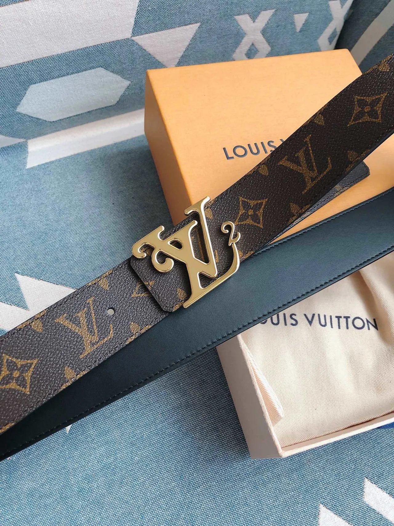 Louis Vuitton LV² Belt Monogram Coated Canvas Brown Gold Leather Belt 7