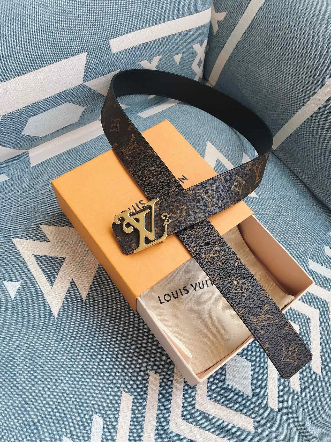 Louis Vuitton LV² Belt Monogram Coated Canvas Brown Gold Leather Belt 9