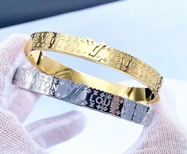 Louis Vuitton Monogram Bangle Gold Black Engraved Hinged Bracelet 5