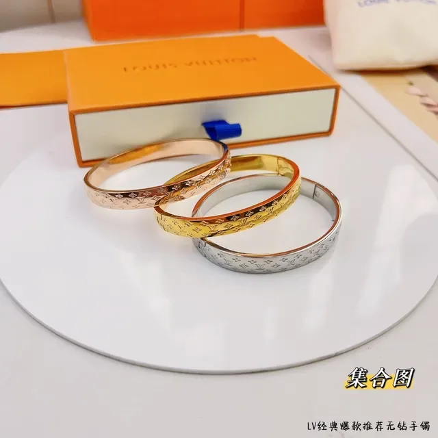 Louis Vuitton Monogram Bangle Gold Blue Rigid Bracelet 3