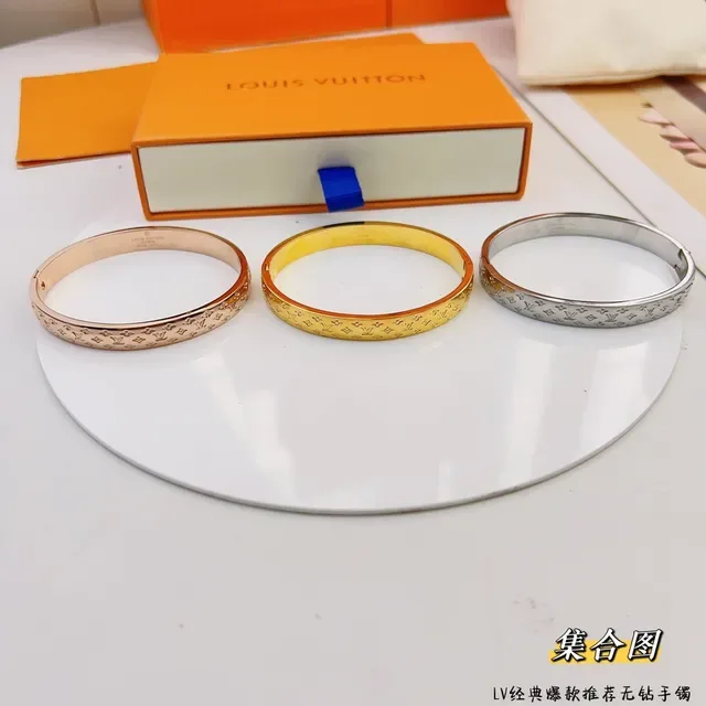 Louis Vuitton Monogram Bangle Gold Blue Rigid Bracelet 4