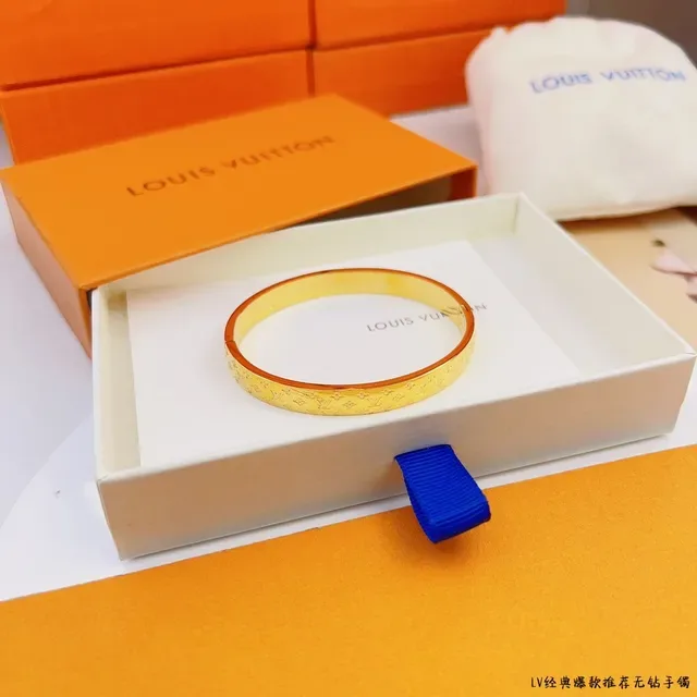 Louis Vuitton Monogram Bangle Gold Blue Rigid Bracelet 5