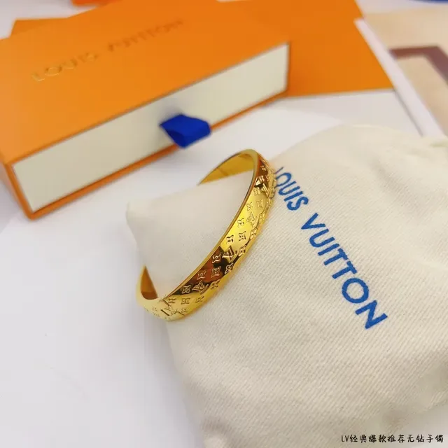 Louis Vuitton Monogram Bangle Gold Blue Rigid Bracelet 6
