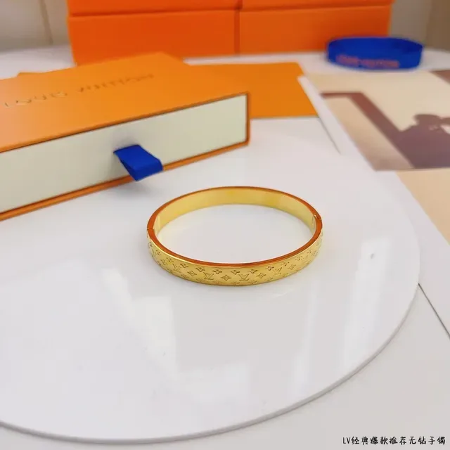 Louis Vuitton Monogram Bangle Gold Blue Rigid Bracelet 7