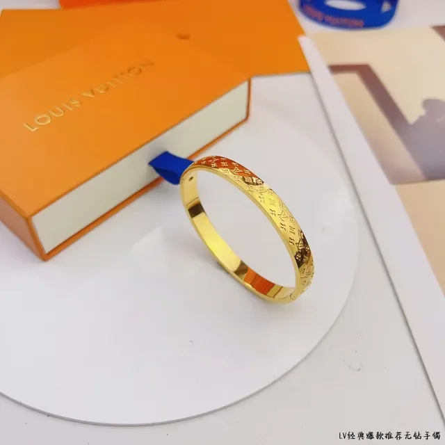 Louis Vuitton Monogram Bangle Gold Blue Rigid Bracelet 8