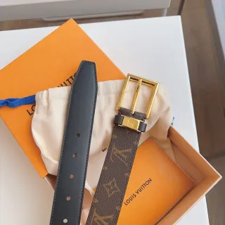 लुई विटन Monogram कैनवास बेल्ट भूरा काला रिवर्सिबल लेदर बेल्ट