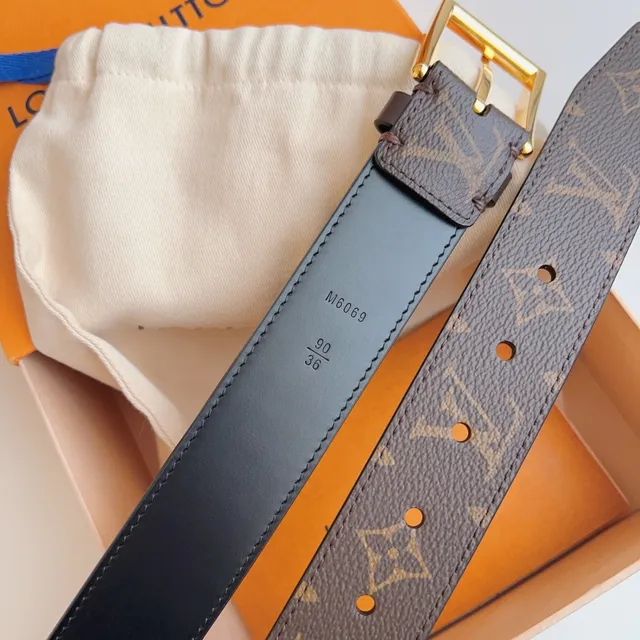 लुई विटन Monogram कैनवास बेल्ट भूरा काला रिवर्सिबल लेदर बेल्ट 5
