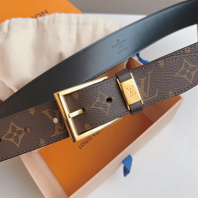 लुई विटन Monogram कैनवास बेल्ट भूरा काला रिवर्सिबल लेदर बेल्ट 6