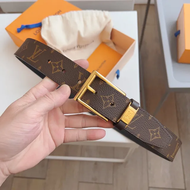 लुई विटन Monogram कैनवास बेल्ट भूरा काला रिवर्सिबल लेदर बेल्ट 7