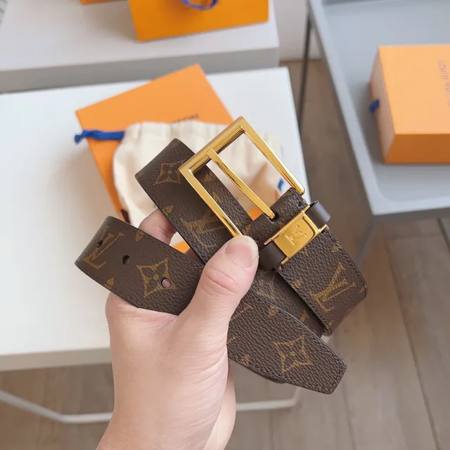 लुई विटन Monogram कैनवास बेल्ट भूरा काला रिवर्सिबल लेदर बेल्ट 8