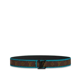 Louis Vuitton Monogram Canvas Belt Brown Blue Turquoise Edge Trim Leather Belt
