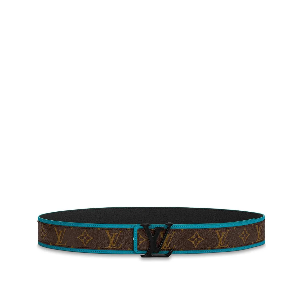 Louis Vuitton Monogram Canvas Belt Brown Blue Turquoise Edge Trim Leather Belt 2