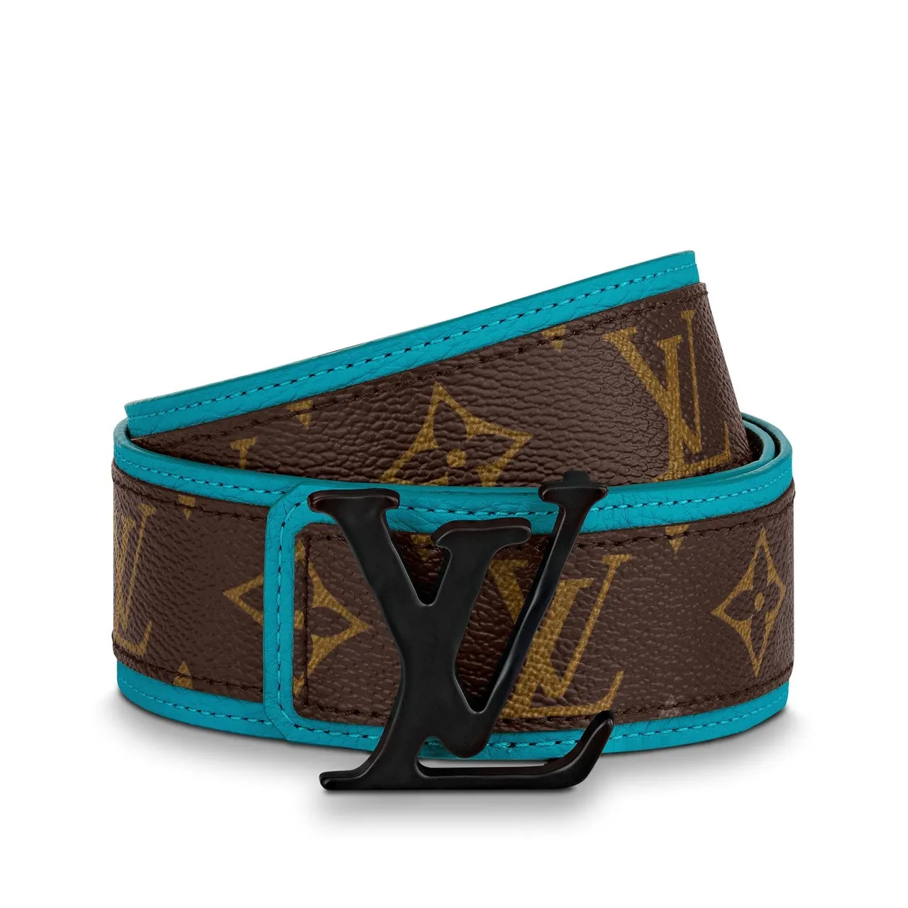 Louis Vuitton Monogram Canvas Belt Brown Blue Turquoise Edge Trim Leather Belt 3