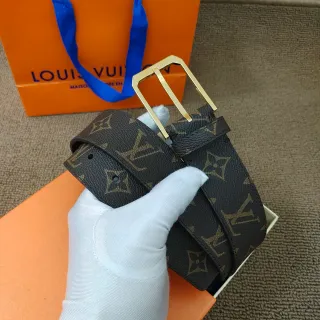 Louis Vuitton Monogram Canvas Belt Brown Gold Buckle Leather Belt