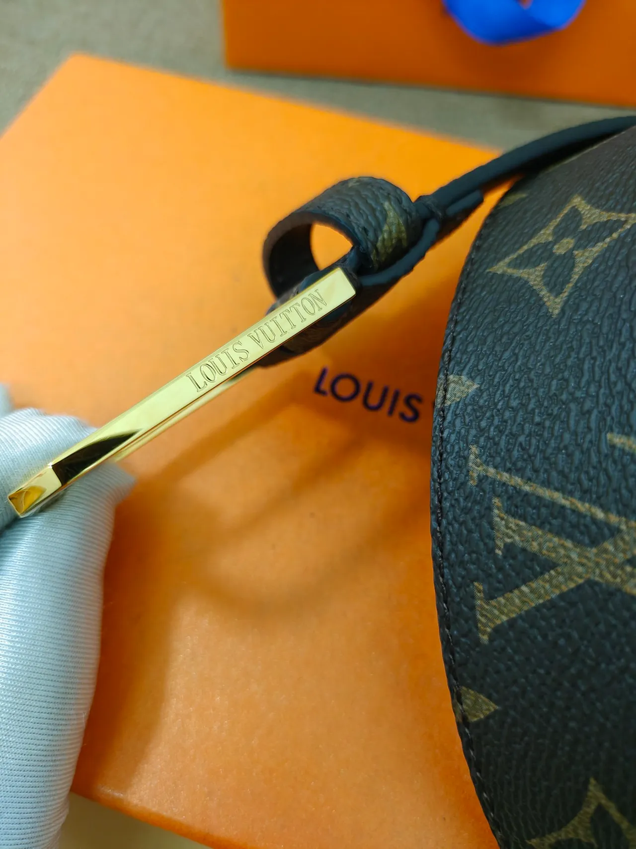 Louis Vuitton Monogram Canvas Belt Brown Gold Buckle Leather Belt 4