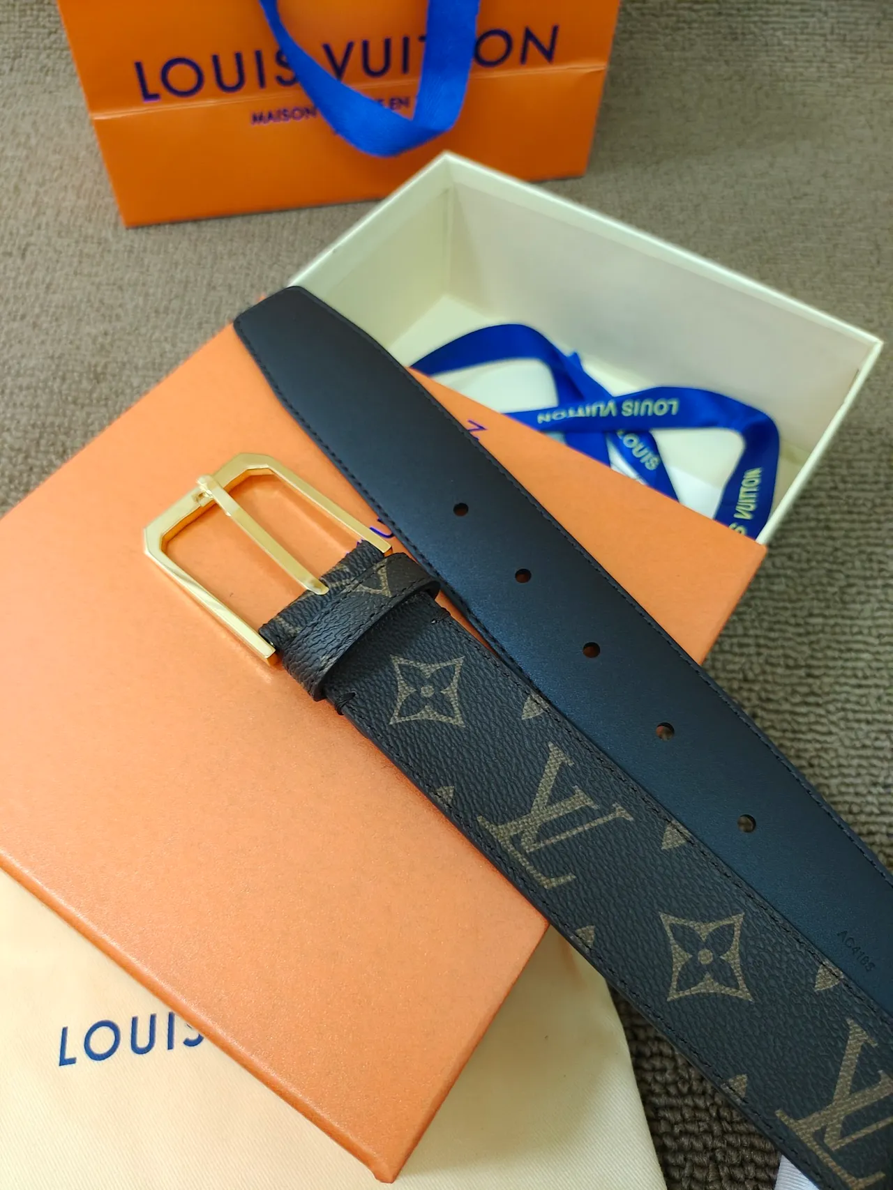 Louis Vuitton Monogram Canvas Belt Brown Gold Buckle Leather Belt 6