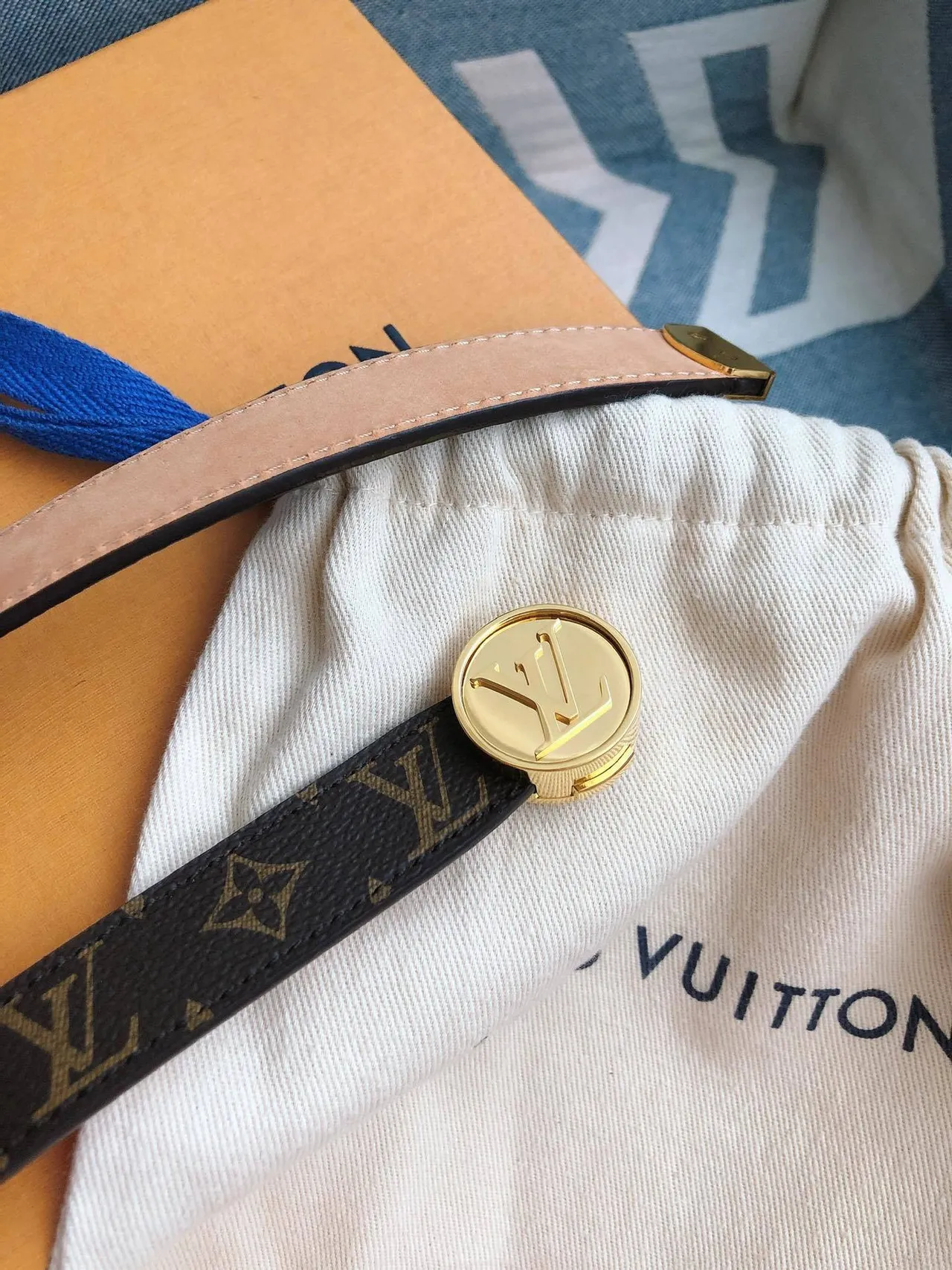 Louis Vuitton Monogram Canvas Belt Brown Gold Circular Buckle Leather Belt 7