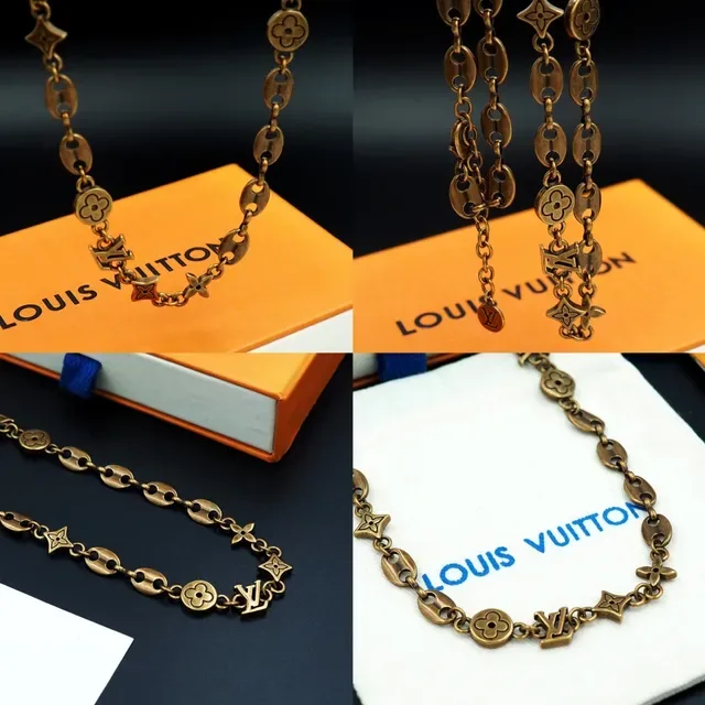 Louis Vuitton Monogram Chain Necklace Gold-Tone Metal Necklace 8