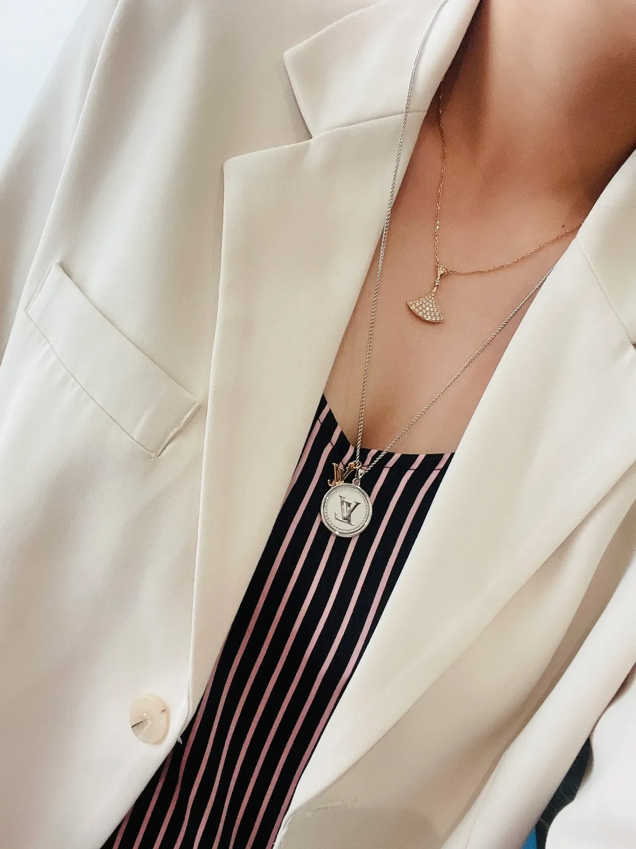 Louis Vuitton Monogram Coin Dual-Charm Silver Necklace 7