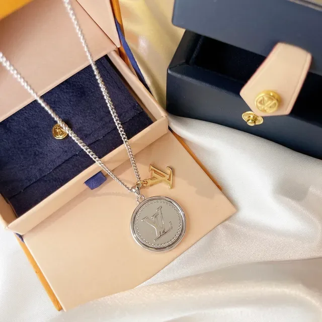 Louis Vuitton Monogram Coin Dual-Charm Silver Necklace 8