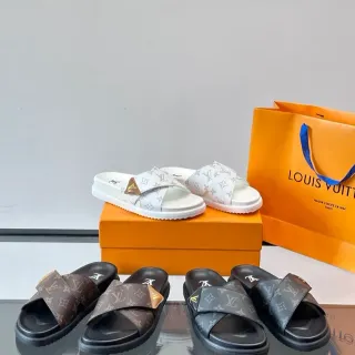 Louis Vuitton Monogram Cross-Strap Platform Slippers