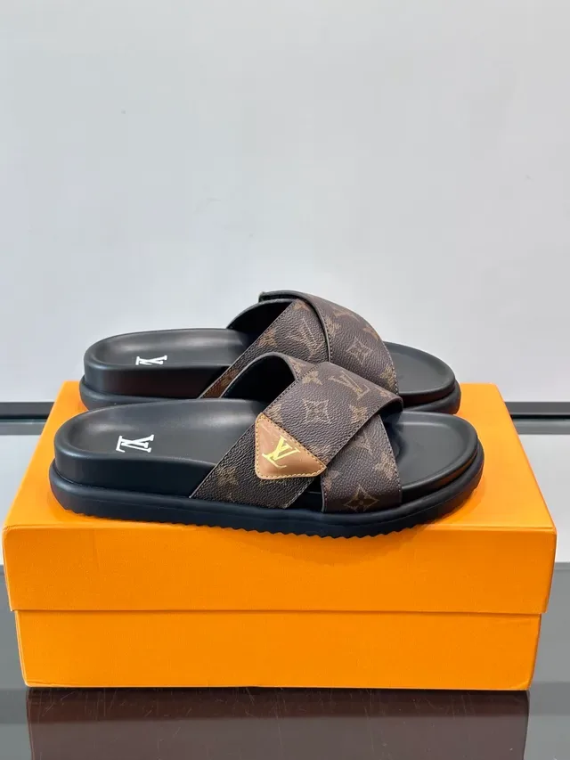 Louis Vuitton Monogram Cross-Strap Platform Slippers 7