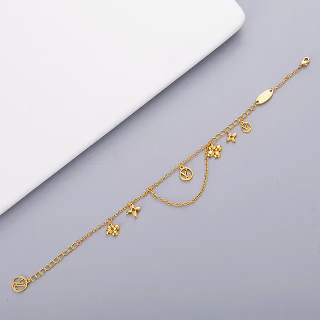 Louis Vuitton Monogram Flower Charm Gold-Tone Chain Bracelet 2