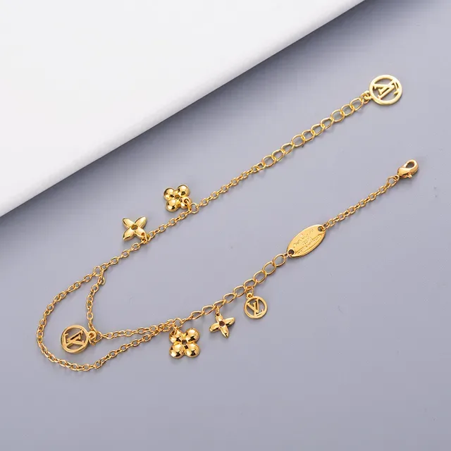 Louis Vuitton Monogram Flower Charm Gold-Tone Chain Bracelet 3