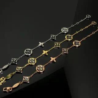 Louis Vuitton Monogram Flower Gold Black Chain-Link Floral Medallion Bracelet