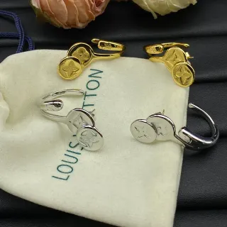 Louis Vuitton Monogram Flower Gold Silver Hinged Hoop Dual-Disc Earrings