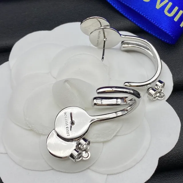 Louis Vuitton Monogram Flower Gold Silver Hinged Hoop Dual-Disc Earrings 2