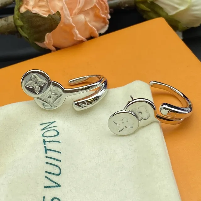 Louis Vuitton Monogram Flower Gold Silver Hinged Hoop Dual-Disc Earrings 4