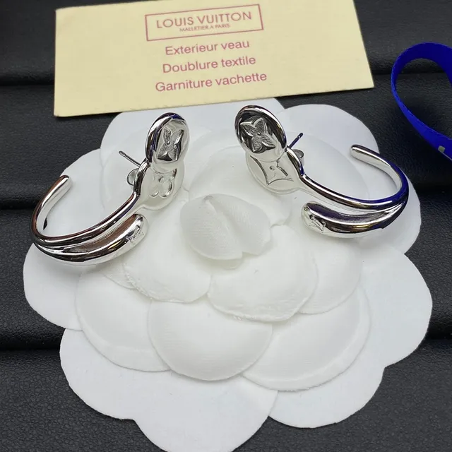 Louis Vuitton Monogram Flower Gold Silver Hinged Hoop Dual-Disc Earrings 5