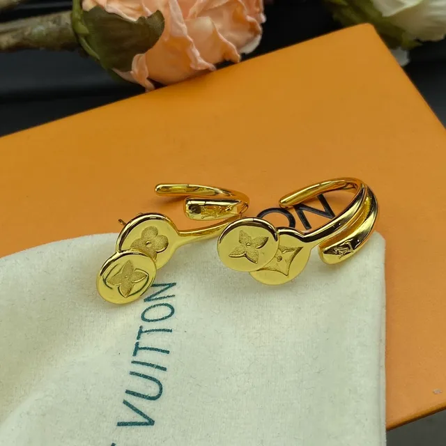 Louis Vuitton Monogram Flower Gold Silver Hinged Hoop Dual-Disc Earrings 6